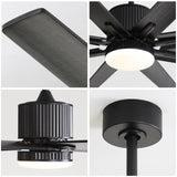 76 Inch Ceiling Fan with 18W Dimmable LED Light Remote Control 8 Solid Wood Blades Black for Living W882P181684