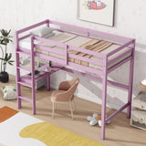 ZNTS Twin High Loft Bed, Rubber Wood Loft Bed with Safety Guardrail, built-in desk, ladder,Pink 87235573