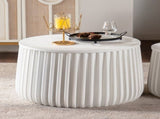 White Round Storage Table Set with Lift-Off Lid, Nesting Design, Elegant Curved-Edge Shape for Cozy W3081P389055