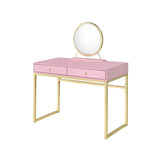 Coleen Pink & Gold Finish Vanity Desk W/Mirror & Jewelry Tray B2726P315739