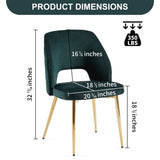 Dark Green Velvet Dining Chairs with Metal Legs and Hollow Back Upholstered Dining Chairs Set of 4 W1164P188246