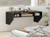 Black Wall-Mounted Floating Computer Desk with 3-Cube Storage, Sturdy Wooden Workstation for Home 63240974