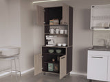 White Oak and Wengue Kitchen Pantry with Open Storage and 4 Doors B062P323175