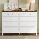 Wood Rustic Storage Dresser with 9 Drawers and Silver Handle, White N709P288888K