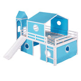 ZNTS Full Size Loft Bed with Slide Blue Tent and Tower - Blue WF298771AAC