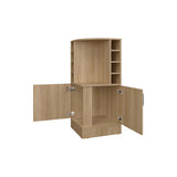 Natural Oak Corner Bar Cabinet with Bottle Rack and Open Shelf B062P290256