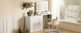 59" Makeup Vanity Desk with Mirror, Vanity Mirror with Lights, Dressing Table with 3 Drawers and 2 N704P263504K