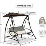 3-Seat Patio Chair, Outdoor Porch with Adjustable Canopy and Durable Steel Frame, Patio W1859110127