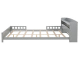 Full Pine Wood Bed with Bookcase Headboard ,LED Motion Sensor Light, Bed Guardrails,Grey W504P277598