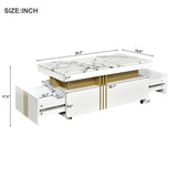 Contemporary Coffee Table with Faux Marble Top, Rectangle Cocktail Table with 41562548