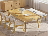 1 Table 2 Chairs 1 Bench Dining Set, Rubber Wood Frame with Beige Upholstered Seats, Natural Wood 59560900