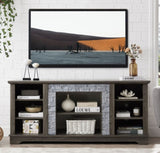 Mantel Stone TV Media Stand with with Faux Stacked Stone Surround, Modern Entertainment Console with W1758P187683