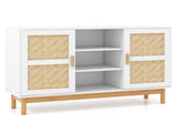 Natural & White Buffet Cabinet with Bamboo Woven Patterns, 3 Open Shelves & 2 Cabinets 12554102