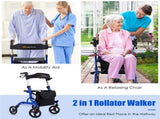 2-in-1 Blue Rollator Walker & Wheelchair - 330 lbs Capacity, 8" PVC Wheels X-Shaped Structure 43466378