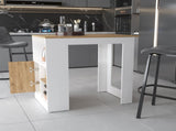 Aurora Kitchen Island with Open Compartment and Cabinet in White and Macadamia B062111733