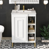 ZNTS 24inch White Bathroom Vanity Sink Combo for Small Space, Modern Design with Ceramic Basin, Gold Legs WF319597AAK