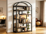 71 Inch Arched Industrial Bookshelf, Open Display Bookcase 21680493