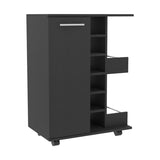 Bar Cart, Two External Shelves, Four Casters, Six Built-in Wine Rack, Single Door Cabinet -Black B20091824