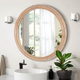 27.5 inches Round Wall Mirror for Bathroom Vanity, Wooden Farmhouse Circle Mirrors for Bedroom, W2295P339108