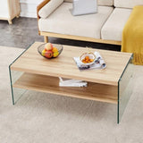 Double layered rectangular coffee table.The board is made of MDF with wooden stickers, with W1151P183723