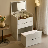 3-in-1 Vanity Desk with Mirror And Lights, Small Vanity Desk Set with Visible Glass Tabletop, 3 T3685P338702