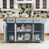 K&K 54inch Large Kitchen Island with Rubber Wood Drop Leaf, Embossed Texture Rolling Kitchen Cart on N707P195395G