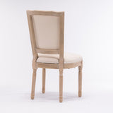 French Style Solid Wood Frame Linen Fabric Square Back Dining Chair,Set of 2,Cream W162290981