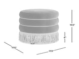 Edward 17.5" Round Upholstered Ottoman with Bullion Fringe Burnt Orange Performance Velvet B2719P320842
