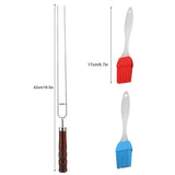 6Pcs Stainless Steel U shaped Barbecue Fork Skewers with 2Pcs Silicone Baking Oil BBQ Brush 19665032