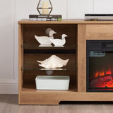 TV Stand Electric Fireplace Glass Shelves, 3D Fireplace TV Stand with LED Lights Wood with USB W1758P215083