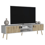 Toka TV Rack with 2 Hinged Doors and Central Shelves, White/Macadamia B097P167454