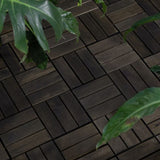 Acacia Wood Interlocking Deck Tiles Checker Pattern, 30 PCS 12" x 12" Dark Brown Square Acacia W2391P287689
