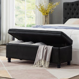 Upholstered tufted button storage bench ,Faux leather entry bench with spindle wooden legs, Bed W2186P151305