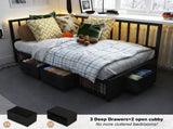 Corner Bed Frame Twin Daybed with Storage Drawers, Metal Platform Bed Frame with LED Light, Black W311P433476