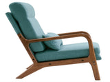 High Back Solid Wood Armrest Backrest Iron Frame Linen Indoor Leisure Chair Teal 72413799