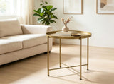 18 Inch Round Coffee Table for Living Room, Hammered Tray Top Center Table with Metal Frame for 01721341