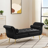 ZNTS Black, PU Leather, Metal Feet Upholstered Ottoman Bedroom Lounge Ottoman Flip Top Storage Sofa Bench 30930890