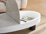 Oval Coffee Table with Faux Marble Tabletop, Mid Century Modern Coffee Table with Hidden Drawer and W3040P382324