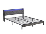 Full Bed Frame Storage Headboard, Charging Station and LED Lights, Upholstered Platform Bed 42481960