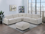 Living Room Furniture Ottoman Beige Wide-Welt Corduroy 1pc Soft Cushion Cocktail Ottoman Wood Legs B011P182989