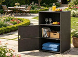 Black Wicker Garden Storage Cabinet, Dual Open & Closed Design Outdoor Tool Cushion Storage Cabinet 83353759