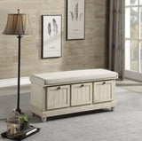 ZNTS 1pc Durable Storage Bench White Finish Foam Cushioned Seat Beige Upholstery Flip-Top Seat Solid Wood B011P170009