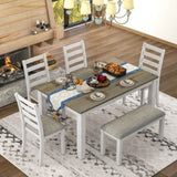 Rustic Style 6-Piece Dining Room Table Set with 4 Upholstered Chairs & a Bench 40118029