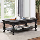 ZNTS Rustic Style Antique Black 1pc COFFEE TABLE Open Bottom Shelf Plank Style Table Top Living Room B011P214573