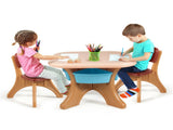 Brown Kids Table and 2 Chairs Set with 4 Storage Boxes, Toddler Activity Table for Drawing Playing 90631640