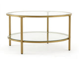Round Glass Coffee Table with Lower Shelf, Champagne Gold Metal Frame, 2-Tier Modern 51201860
