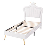 ZNTS Twin Size Upholstered Bed Frame with LED Lights, Modern Upholstered Princess Bed With Crown WF315530AAK