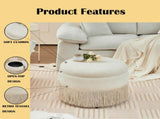 Round Storage Ottoman Bench, 23.23 Inch Upholstered Footstool with Tassel Fringe, 250 lbs 87168032