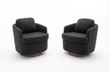 035-Boucle Fabric Swivel Accent Chair With Soild Wood Round Brown Base Leg,Black W527134465