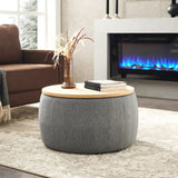 ZNTS Round Storage Ottoman, 2 in 1 Function, Work as End table and Ottoman, Dark Grey W48735178